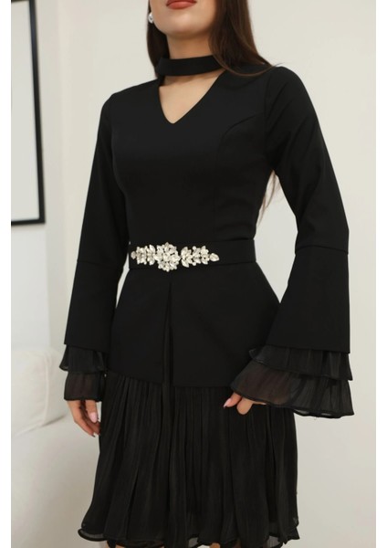 Büzgü Detaylı Kemerli Elbise 2338-SIYAH indirimleri