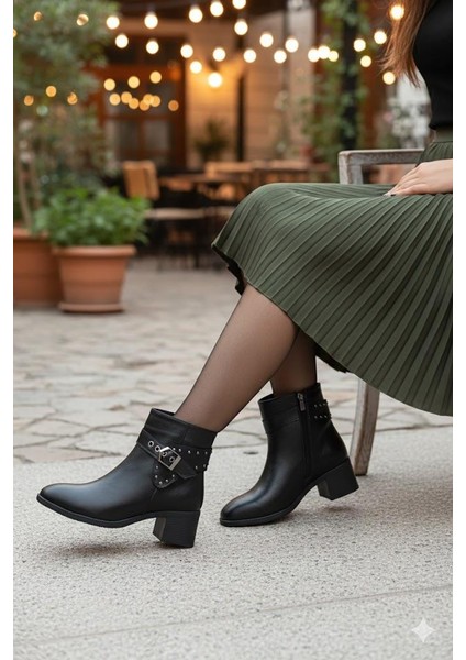 22202 Ventes Rahat 5 cm Topuk Yüksekliği Fermuarlı Kadın Bot