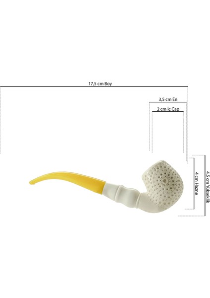 El Yapımı Lületaşı Pipo 17,5 cm – Delik Işlemeli Çiçek Motifli, Sarı Akrilik Ağızlıklı Kadife Kutulu