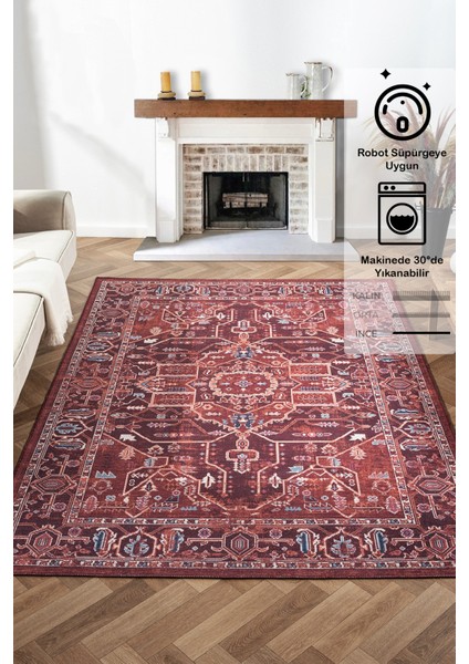 Konfor Antico 2353 Pamuk Tabanlı Yıkanabilir Otantik Vintage Klasik Eskitme Halı
