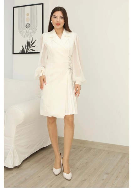 Bağlama Detaylı Piliseli Elbise 2324-BEYAZ fiyatları