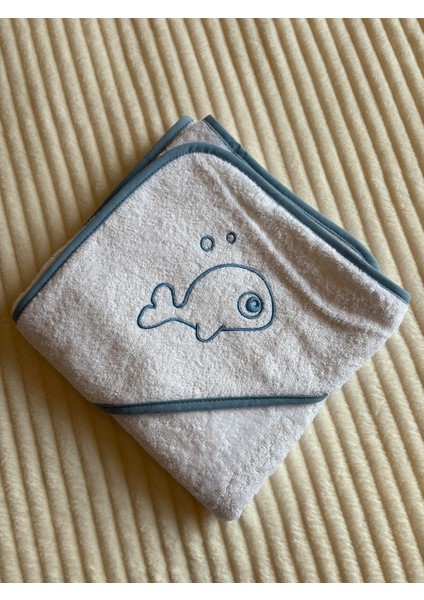 %100 Premium Pamuklu Bebek Banyo Havlusu - Kurbağa Nakışlı - Yumuşak & Yüksek Su Emici