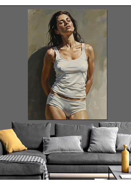 Beyaz Atletli Sporcu Kadın Dekoratif Kanvas - Mdf Ahşap Tablo
