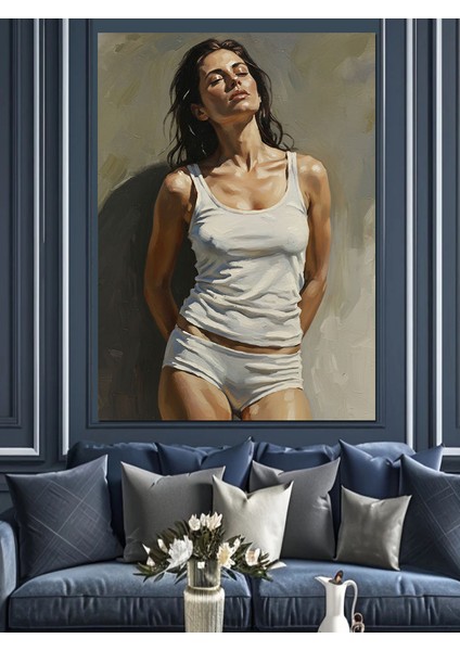 Beyaz Atletli Sporcu Kadın Dekoratif Kanvas - Mdf Ahşap Tablo fiyatları