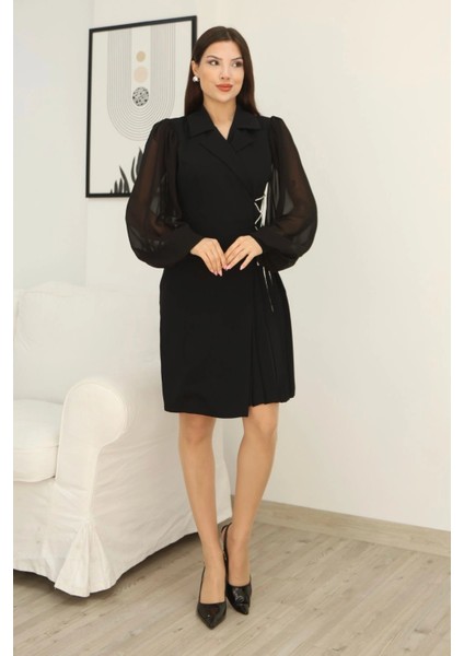 Bağlama Detaylı Piliseli Elbise 2324-SIYAH fiyatları