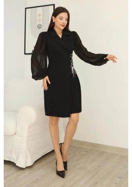Bağlama Detaylı Piliseli Elbise 2324-SIYAH modelleri