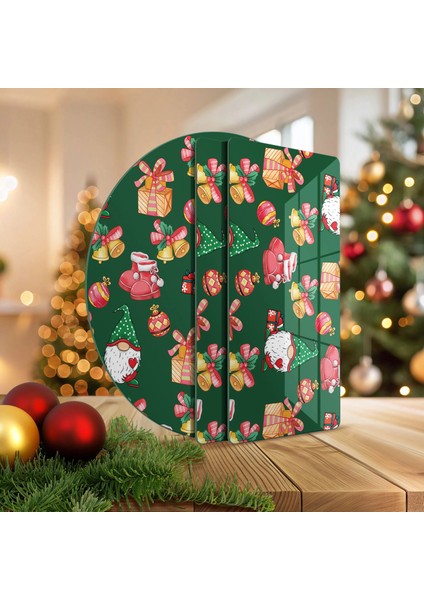 Cam Sunum Servis Tabağı 3'lü Yuvarlak Set Noel Yılbaşı Desenli