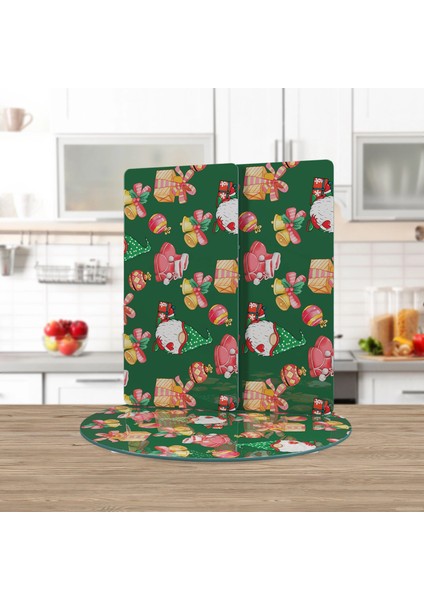 Cam Sunum Servis Tabağı 3'lü Yuvarlak Set Noel Yılbaşı Desenli fiyatları