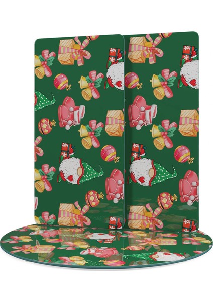 Cam Sunum Servis Tabağı 3'lü Yuvarlak Set Noel Yılbaşı Desenli modelleri