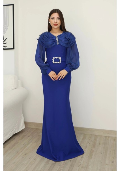 Omuz Drapeli Abiye Elbise 2314-SAKS