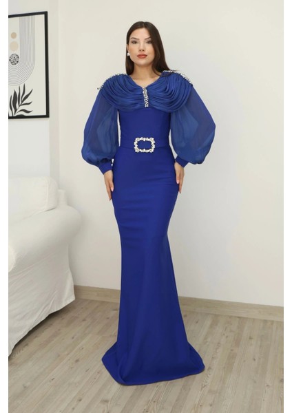 Omuz Drapeli Abiye Elbise 2314-SAKS fiyatları