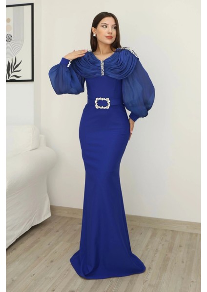 Omuz Drapeli Abiye Elbise 2314-SAKS fırsatları