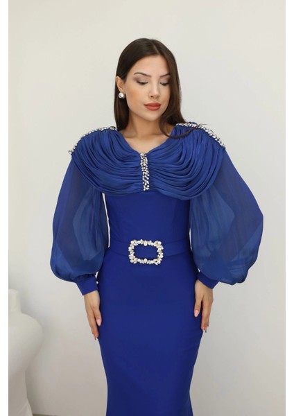 Omuz Drapeli Abiye Elbise 2314-SAKS indirimleri