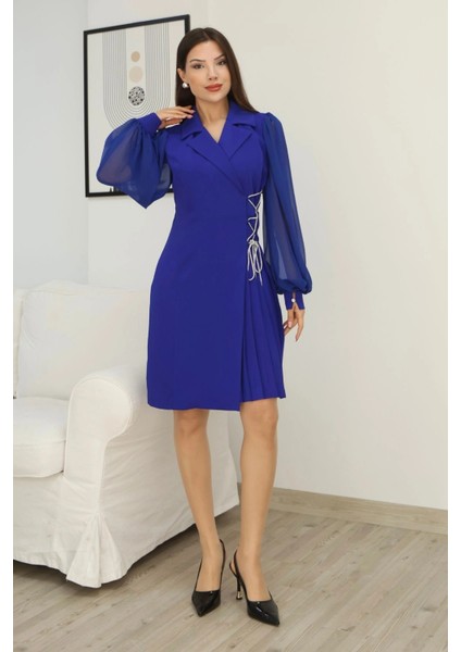 Bağlama Detaylı Piliseli Elbise 2324-SAKS fiyatları