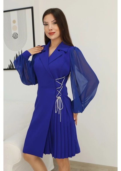 Bağlama Detaylı Piliseli Elbise 2324-SAKS indirimleri