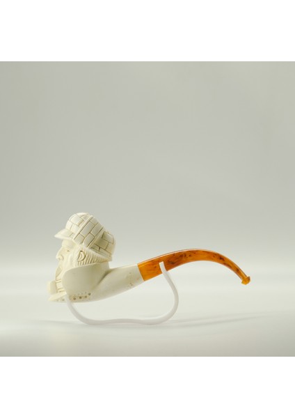 El Yapımı Lületaşı Sherlock Holmes Figürlü Pipo – Akrilik Ağızlıklı Koleksiyonluk Hediyelik modelleri