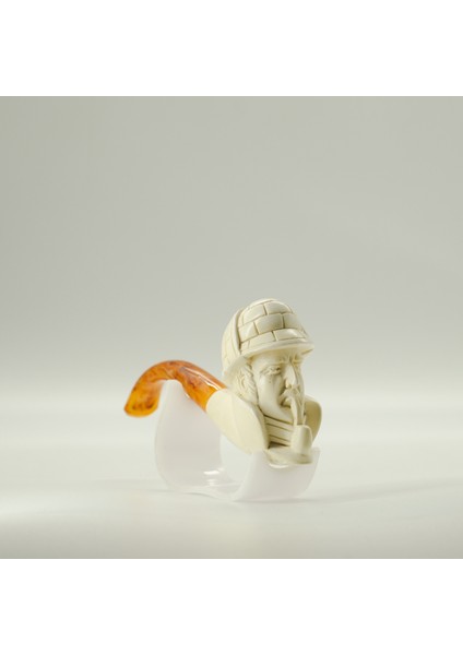 El Yapımı Lületaşı Sherlock Holmes Figürlü Pipo – Akrilik Ağızlıklı Koleksiyonluk Hediyelik