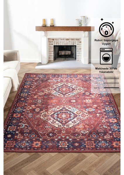 Konfor Antico 2307 Pamuk Tabanlı Yıkanabilir Otantik Vintage Klasik Eskitme Halı