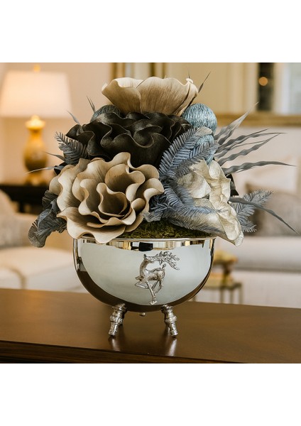 Lüks Geyik Model - Latex Aranjman - Gümüş Saksı fiyatları