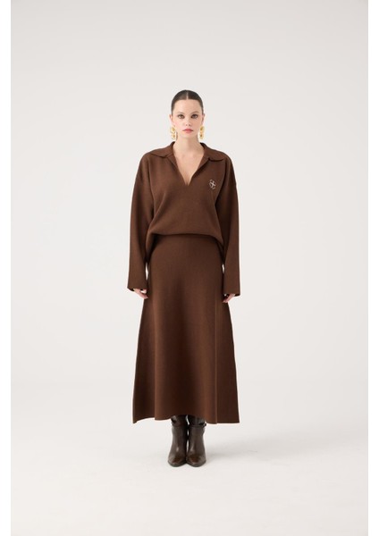 Beli Lastikli Uzun Zoi Triko Etek Kahve