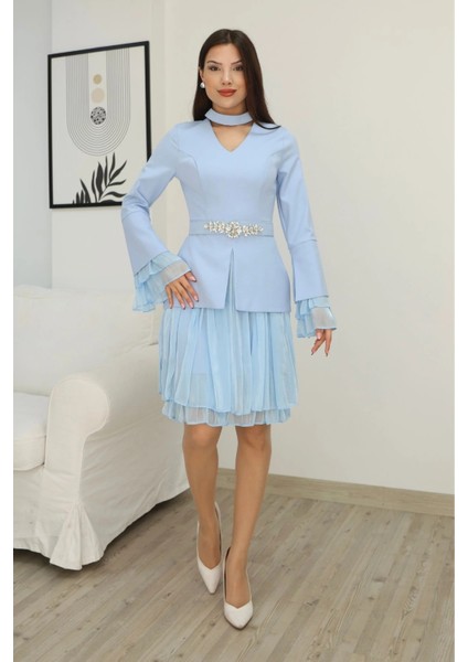 Büzgü Detaylı Kemerli Elbise 2338-BEBE Mavisi modelleri