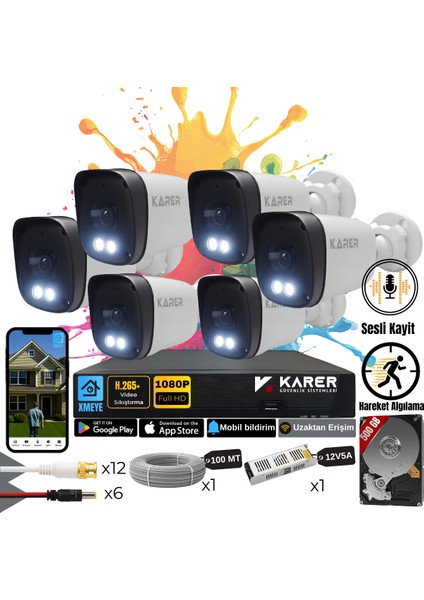 Exitcam-6'li Ahd Güvenlik Kamera Seti-Gece Renkli- Su Geçirmez