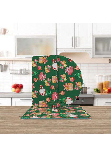 Cam Sunum Servis Tabağı 3'lü Karma Set Noel Yılbaşı Desenli