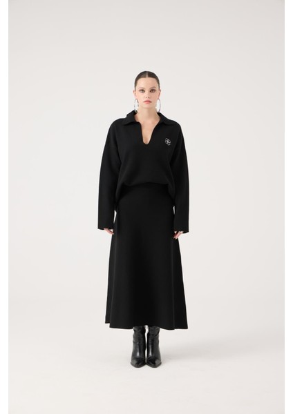 Beli Lastikli Uzun Zoi Triko Etek Siyah