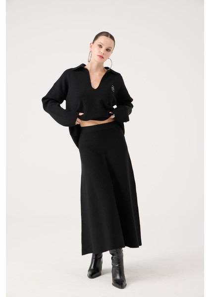 Beli Lastikli Uzun Zoi Triko Etek Siyah modelleri