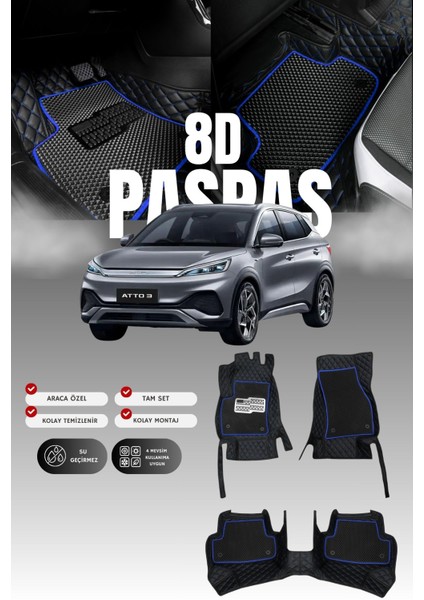 Byd Atto 3 (2022 ve Sonrası) 8d Deri Havuzlu Oto Paspas | Tam Koruma,araca Özel & Hızlı Montaj