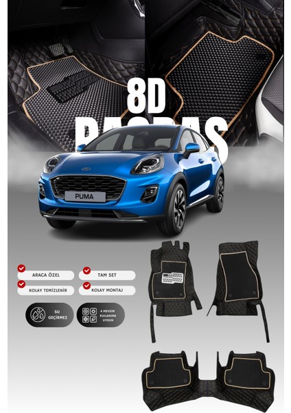 Ford Puma (2019 ve Sonrası) 8d Deri Havuzlu Oto Paspas | Tam Koruma,araca Özel & Hızlı Montaj