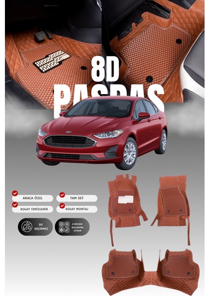 Ford Mondeo (2014-2021) 8d Deri Havuzlu Oto Paspas | Tam Koruma,araca Özel & Hızlı Montaj