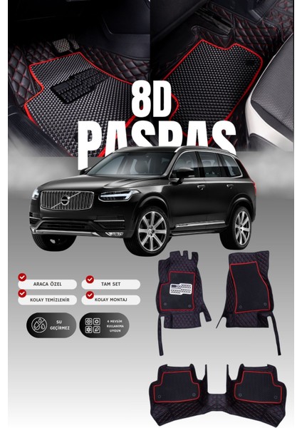 Volvo XC90 (2015 ve Sonrası) 8d Deri Havuzlu Oto Paspas | Tam Koruma,araca Özel & Hızlı Montaj