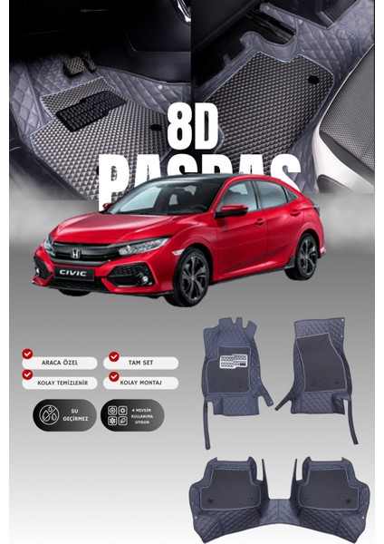 Honda Civic Fc5 (2016-2021) 8d Deri Havuzlu Oto Paspas | Tam Koruma,araca Özel & Hızlı Montaj
