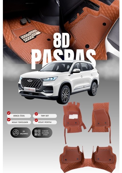 Chery Tiggo 8 Pro Max (2022 ve Sonrası) 8d Deri Havuzlu Oto Paspas | Tam Koruma & Hızlı Montaj