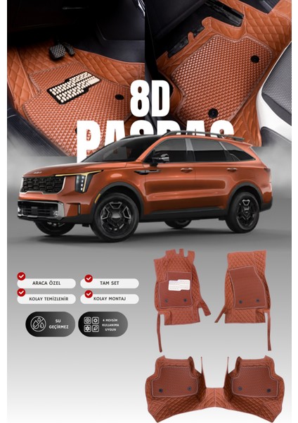 Kia Sorento (2018-2024) 8d Deri Havuzlu Oto Paspas | Tam Koruma,araca Özel Kesim & Hızlı Montaj