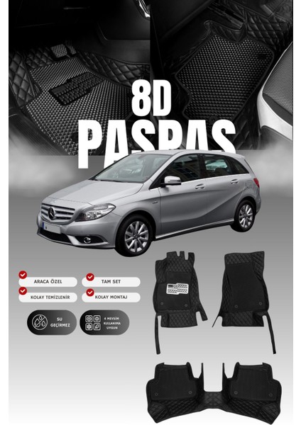 Mercedes B180 / W246 (2011-2018) 8d Deri Havuzlu Oto Paspas | Tam Koruma & Hızlı Montaj