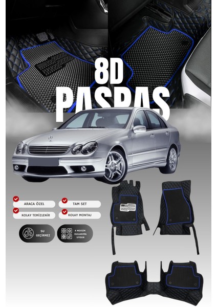 Mercedes C200 / W203 (2000-2007) 8d Deri Havuzlu Oto Paspas | Tam Koruma,araca Özel & Hızlı Montaj