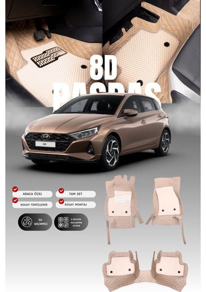 Hyundai I20 (2020 ve Sonrası) 8d Deri Havuzlu Oto Paspas | Tam Koruma,araca Özel Kesim & Hızlı Montaj