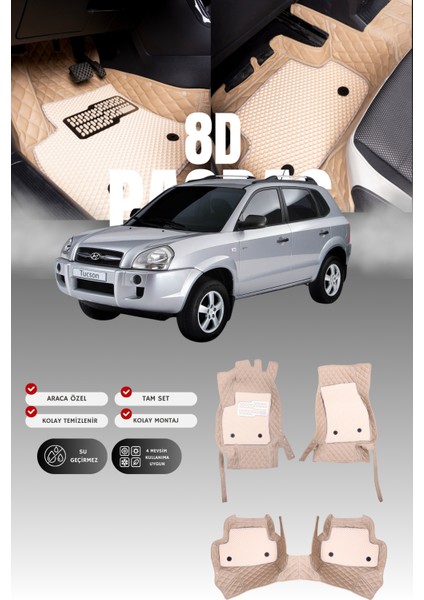 Hyundai Tucson (2004-2009) 8d Deri Havuzlu Oto Paspas | Tam Koruma,araca Özel Kesim & Hızlı Montaj