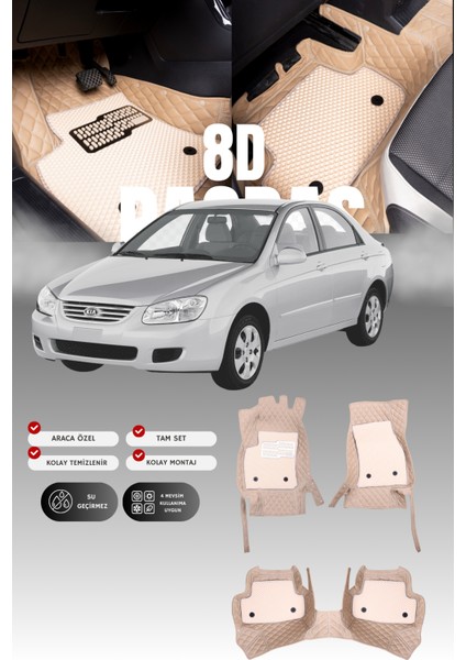 Kia Cerato (2003-2008) 8d Deri Havuzlu Oto Paspas | Tam Koruma,araca Özel Kesim & Hızlı Montaj