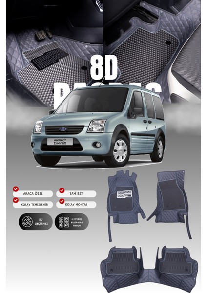 Ford Tourneo Connect (2002-2013) 8d Deri Havuzlu Oto Paspas | Tam Koruma & Hızlı Montaj