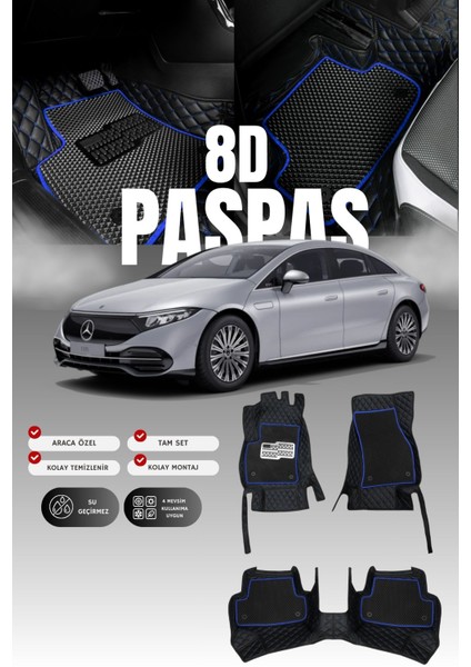 Mercedes Eqs 500 / V297 (2020 ve Sonrası) 8d Deri Havuzlu Oto Paspas | Tam Koruma & Hızlı Montaj