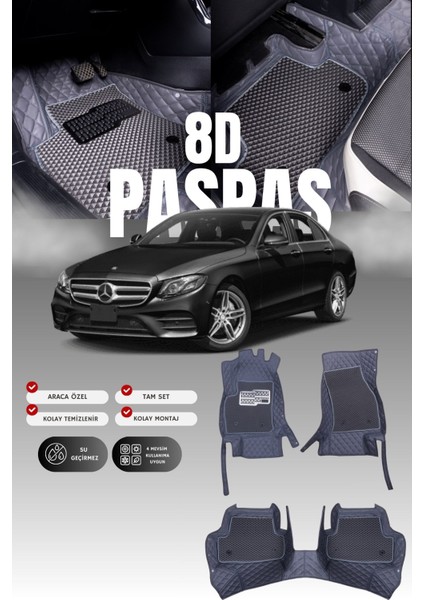 Mercedes E200 / W213 (2016-2023) 8d Deri Havuzlu Oto Paspas | Tam Koruma,araca Özel & Hızlı Montaj