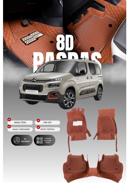 Citroen Berlingo (2018 ve Sonrası) 8d Deri Havuzlu Oto Paspas | Tam Koruma,araca Özel & Hızlı Montaj
