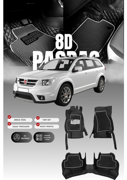 Fiat Freemont (2011-2016) 8d Deri Havuzlu Oto Paspas | Tam Koruma,araca Özel & Hızlı Montaj