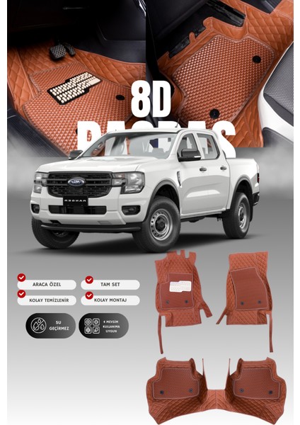 Ford Ranger Wıldtrack (2019-2022) 8d Deri Havuzlu Oto Paspas | Tam Koruma,araca Özel & Hızlı Montaj