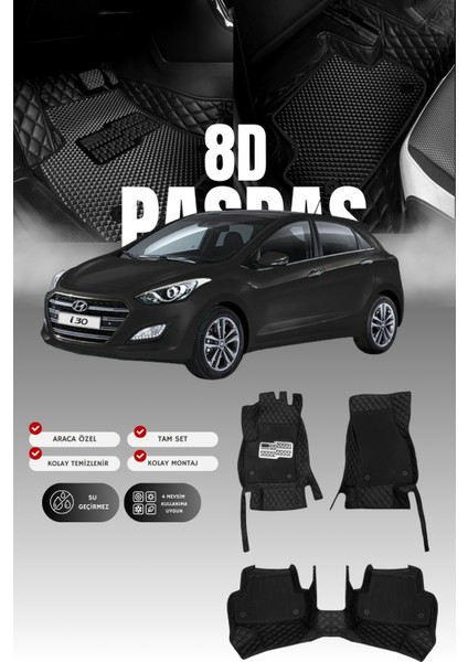 Hyundai I30 (2012-2016) 8d Deri Havuzlu Oto Paspas | Tam Koruma,araca Özel Kesim & Hızlı Montaj