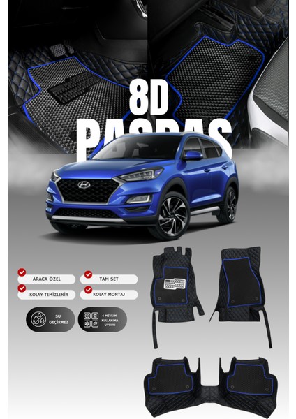 Hyundai Tucson (2015-2020) 8d Deri Havuzlu Oto Paspas | Tam Koruma,araca Özel Kesim & Hızlı Montaj