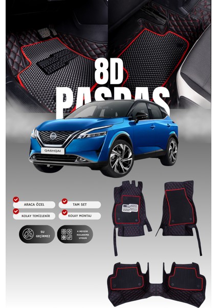 Nissan Qashqai Mild-Hibrit (2021 ve Sonrası) 8d Deri Havuzlu Oto Paspas | Tam Koruma & Hızlı Montaj
